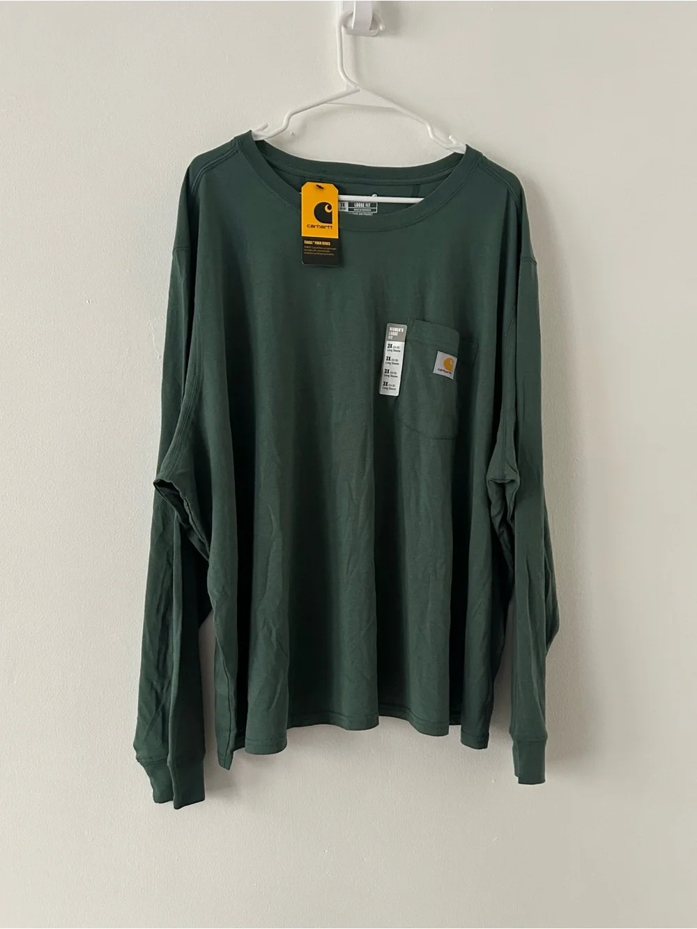 Carhartt Women’s 3X Loose Fit Long Sleeve Pocket T-Shirt Green NWT Plus Size